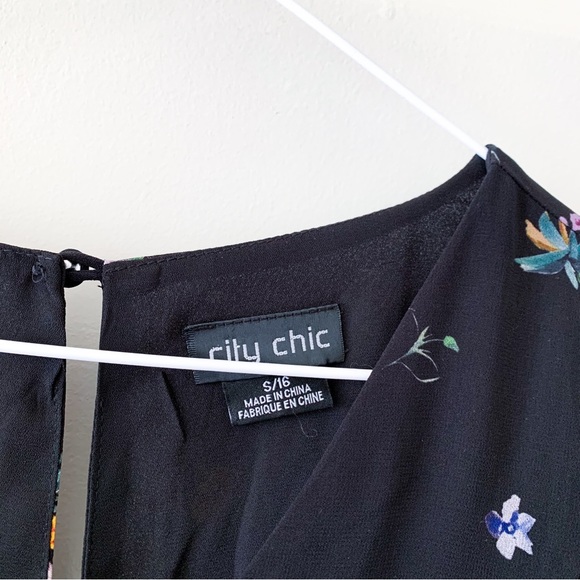 City Chic Flutter Rose Dress Black size S/16 - Picture 6 of 7